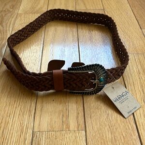 Vilenca woven leather belt with peacock buckle S NWT
